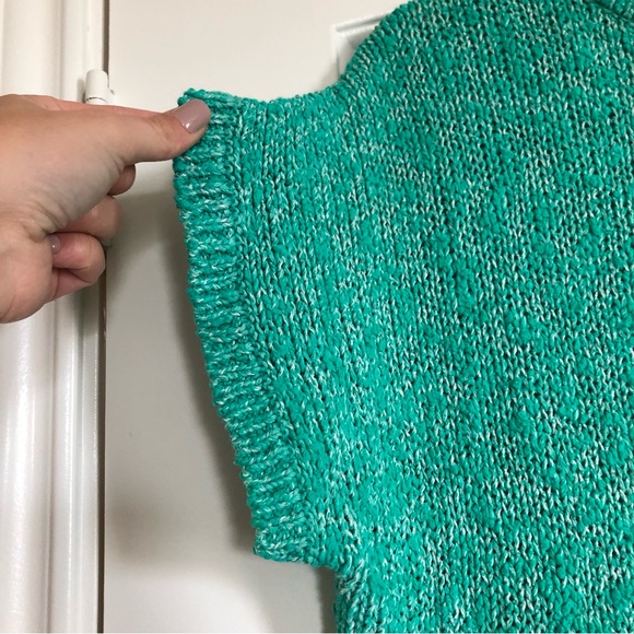 Vintage teal turquoise ramie blend sweater vest large button shoulders - Picture 4 of 6